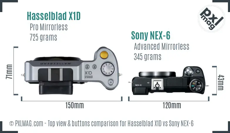 Hasselblad X1D vs Sony NEX-6 top view buttons comparison