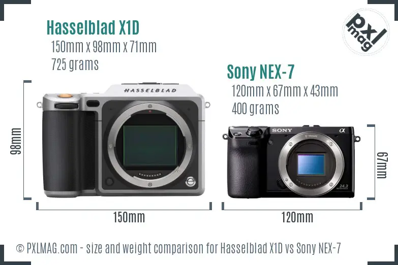 Hasselblad X1D vs Sony NEX-7 size comparison