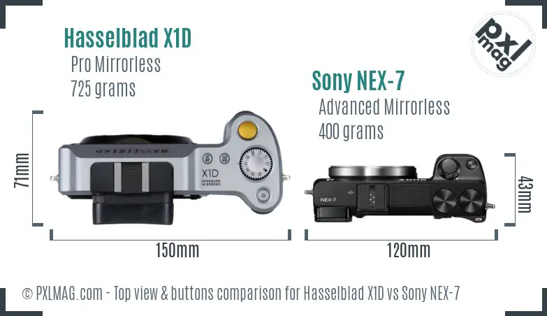 Hasselblad X1D vs Sony NEX-7 top view buttons comparison