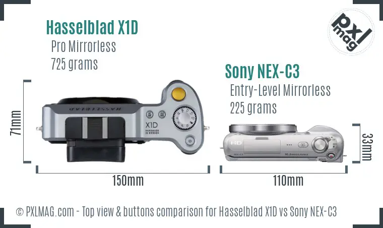 Hasselblad X1D vs Sony NEX-C3 top view buttons comparison Hasselblad X1D vs Sony NEX-C3 top view buttons comparison