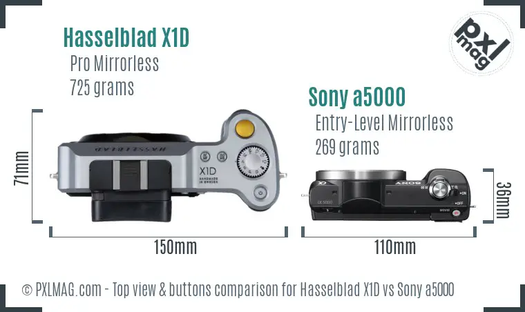 Hasselblad X1D vs Sony a5000 top view buttons comparison