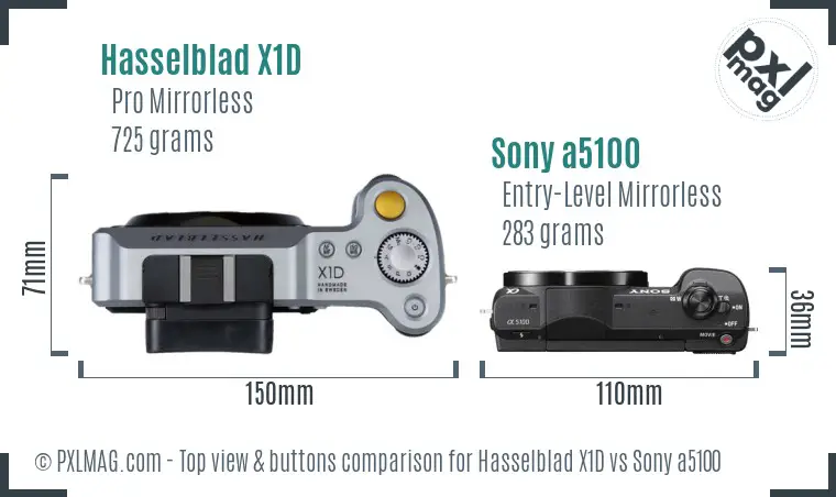 Hasselblad X1D vs Sony a5100 top view buttons comparison