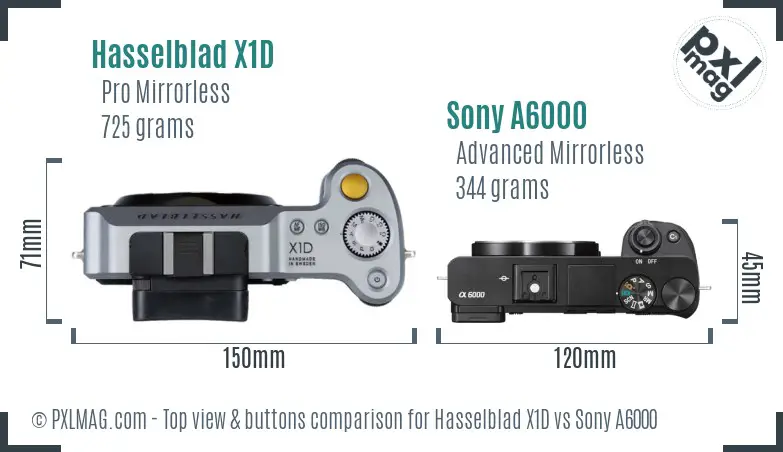 Hasselblad X1D vs Sony A6000 top view buttons comparison
