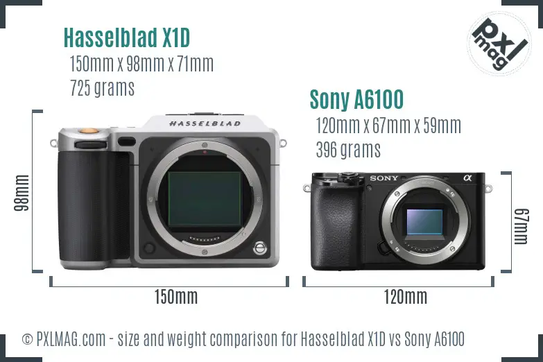 Hasselblad X1D vs Sony A6100 size comparison