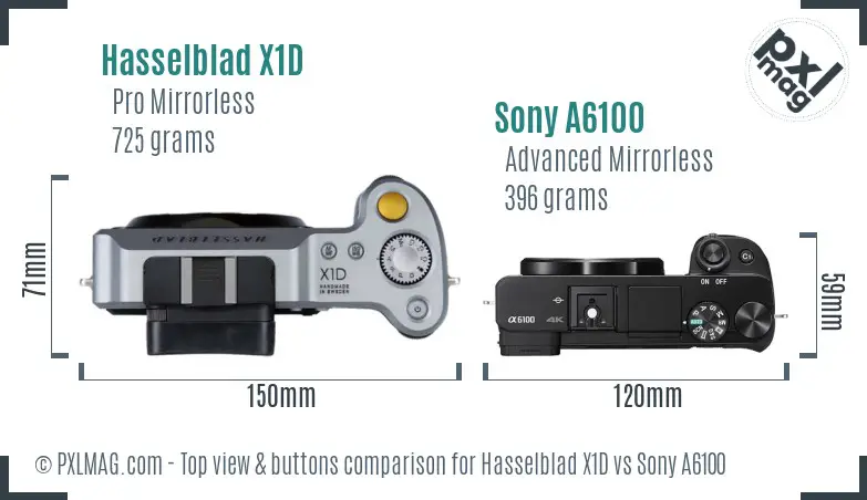 Hasselblad X1D vs Sony A6100 top view buttons comparison