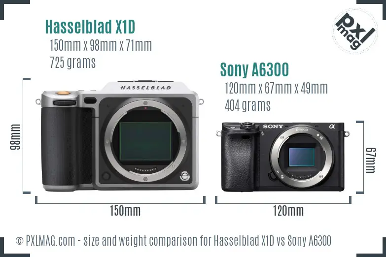 Hasselblad X1D vs Sony A6300 size comparison