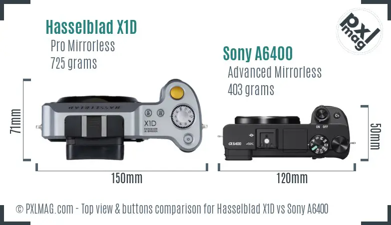 Hasselblad X1D vs Sony A6400 top view buttons comparison