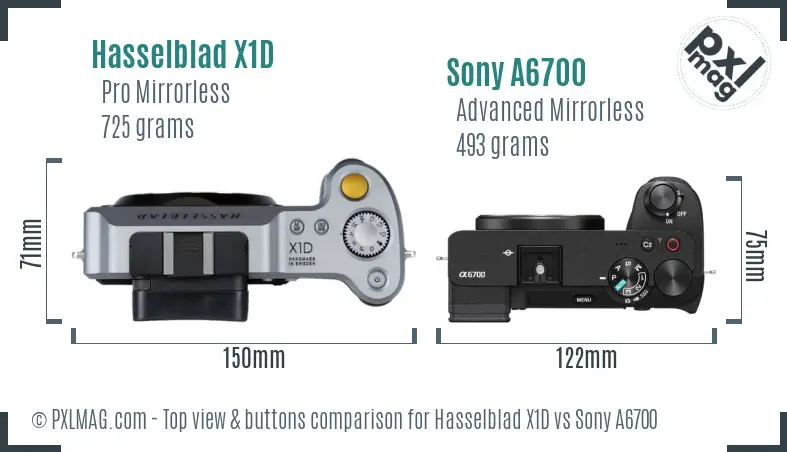 Hasselblad X1D vs Sony A6700 top view buttons comparison Hasselblad X1D vs Sony A6700 top view buttons comparison