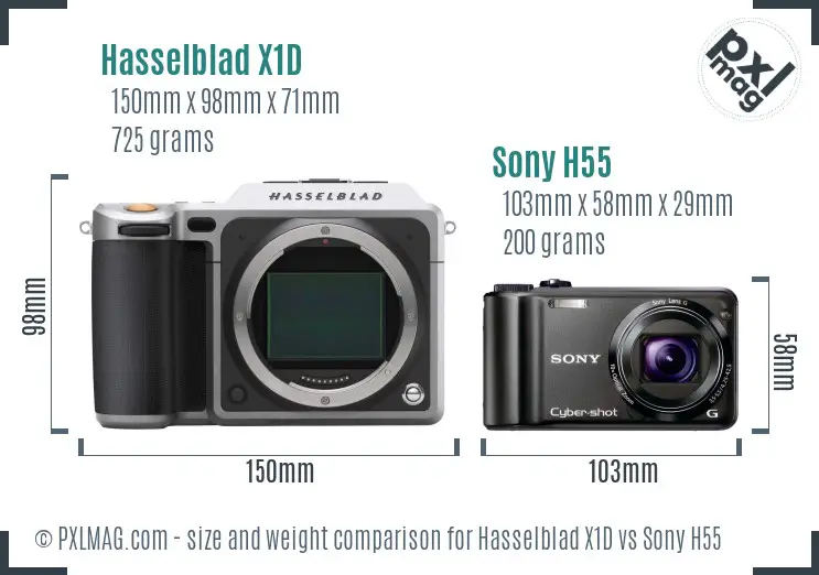Hasselblad X1D vs Sony H55 size comparison