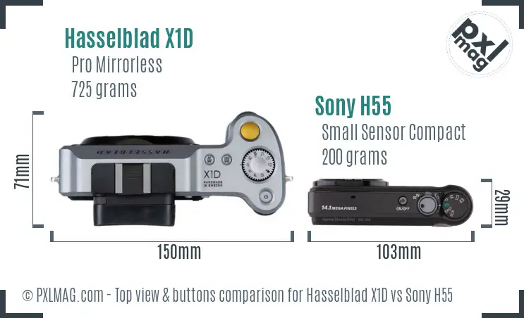Hasselblad X1D vs Sony H55 top view buttons comparison