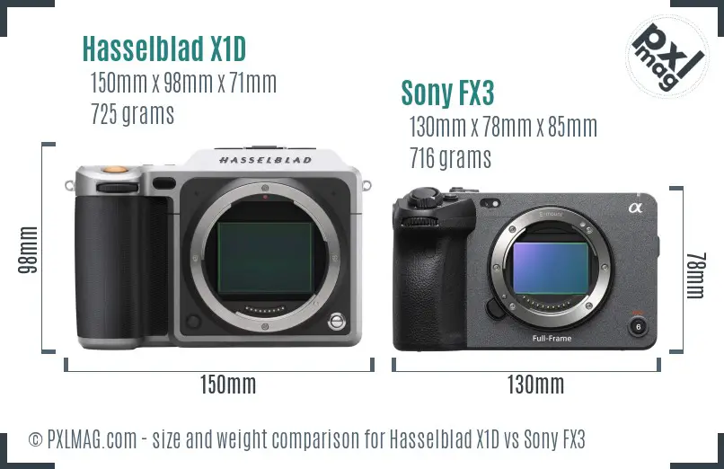 Hasselblad X1D vs Sony FX3 size comparison