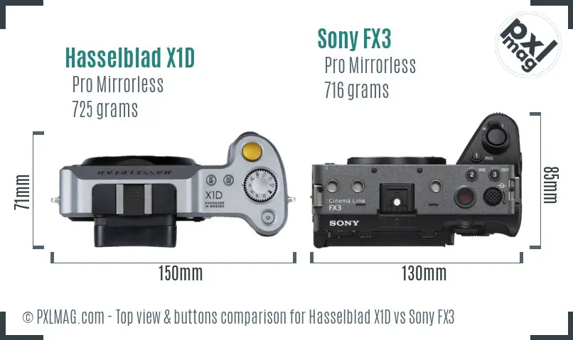 Hasselblad X1D vs Sony FX3 top view buttons comparison