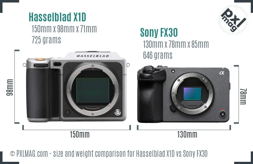 Hasselblad X1D vs Sony FX30 size comparison