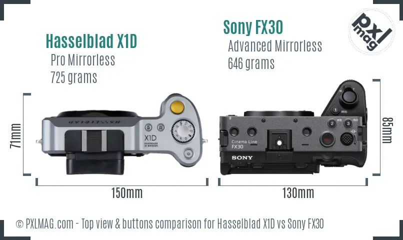 Hasselblad X1D vs Sony FX30 top view buttons comparison