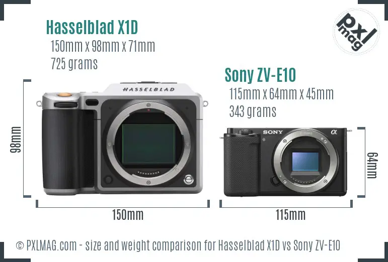 Hasselblad X1D vs Sony ZV-E10 size comparison