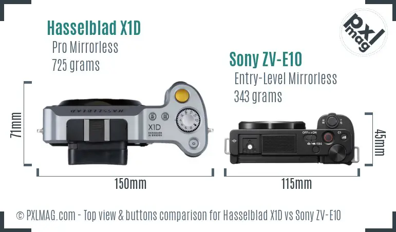 Hasselblad X1D vs Sony ZV-E10 top view buttons comparison