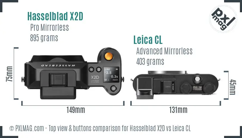 Hasselblad X2D vs Leica CL top view buttons comparison