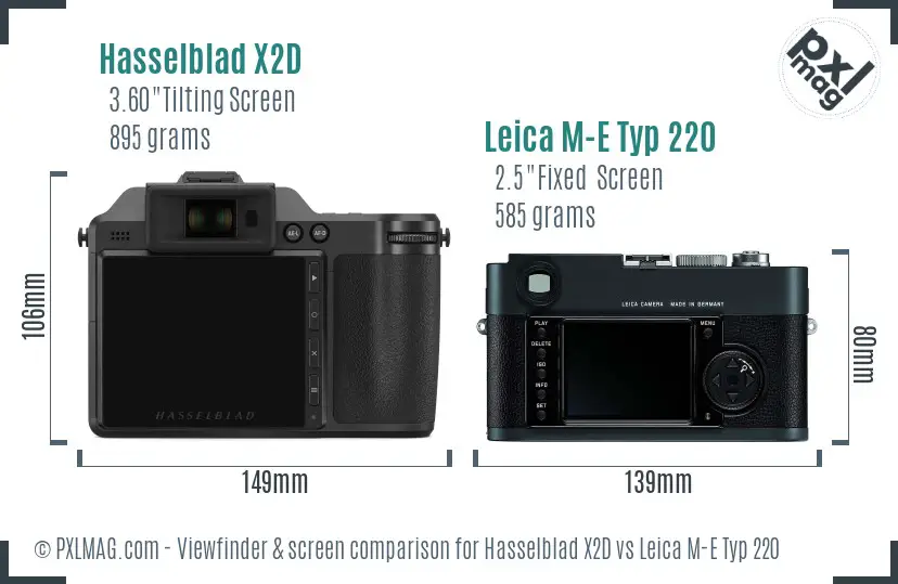 Hasselblad X2D vs Leica M-E Typ 220 Screen and Viewfinder comparison