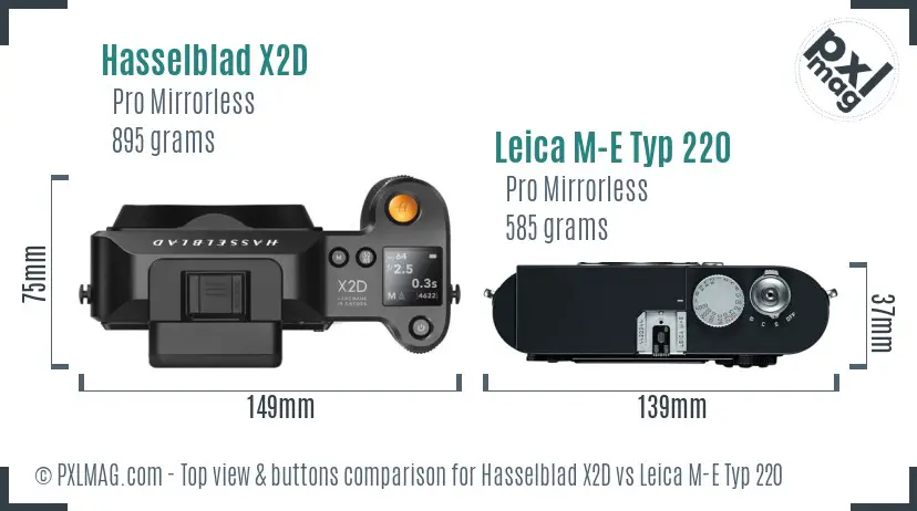Hasselblad X2D vs Leica M-E Typ 220 top view buttons comparison