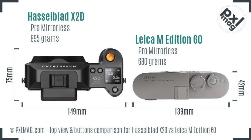 Hasselblad X2D vs Leica M Edition 60 top view buttons comparison