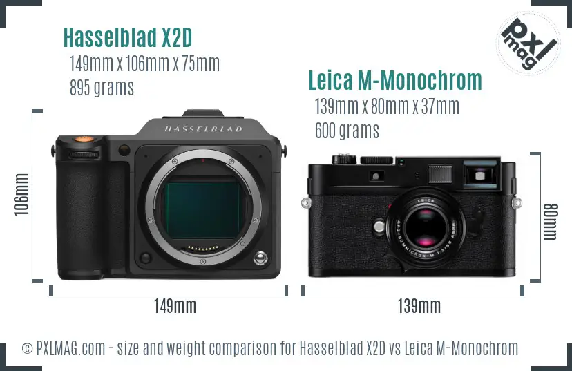 Hasselblad X2D vs Leica M-Monochrom size comparison