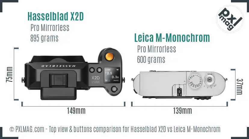 Hasselblad X2D vs Leica M-Monochrom top view buttons comparison