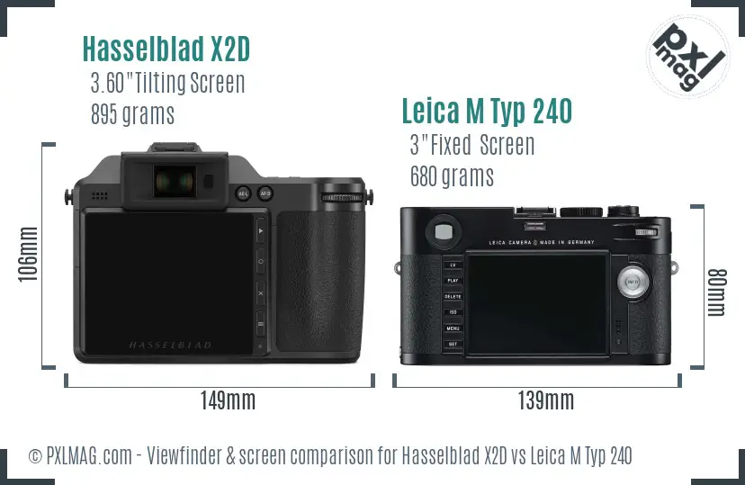 Hasselblad X2D vs Leica M Typ 240 Screen and Viewfinder comparison