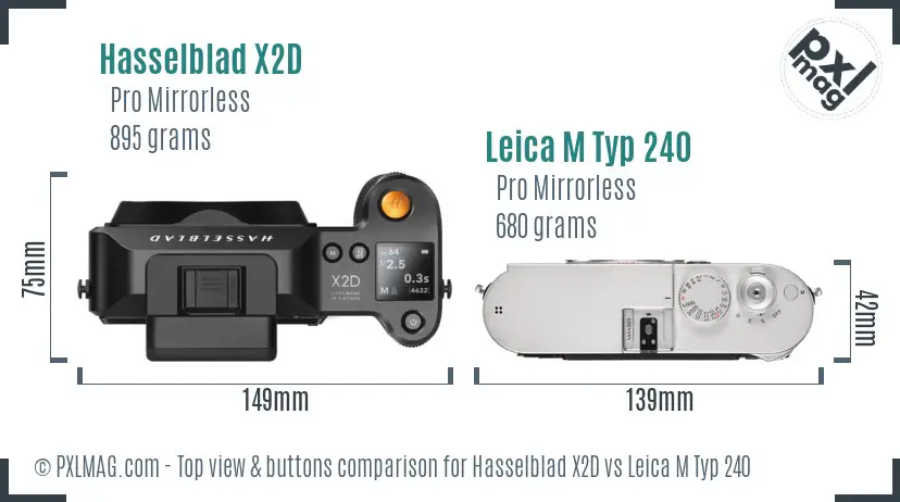 Hasselblad X2D vs Leica M Typ 240 top view buttons comparison
