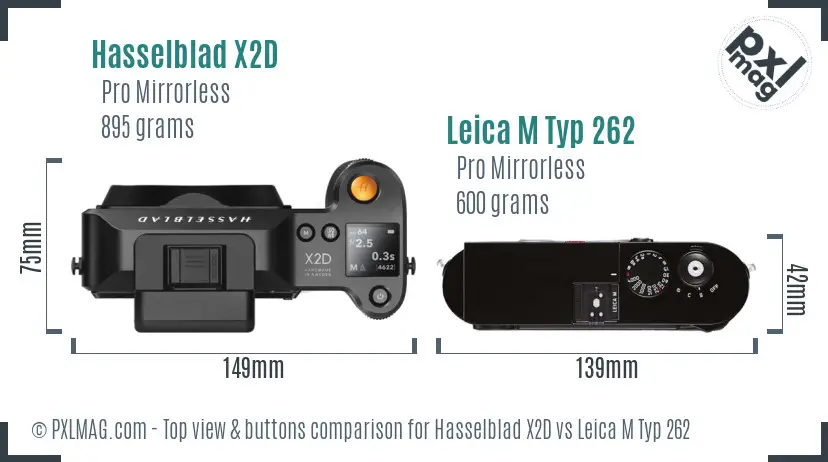 Hasselblad X2D vs Leica M Typ 262 top view buttons comparison