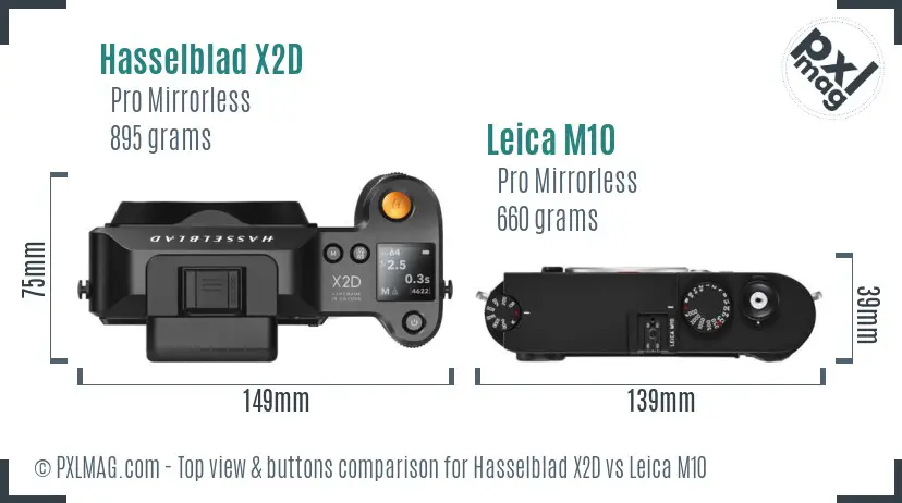Hasselblad X2D vs Leica M10 top view buttons comparison