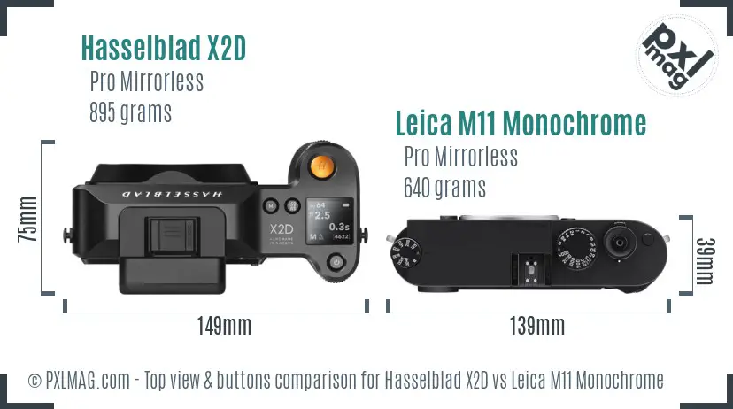 Hasselblad X2D vs Leica M11 Monochrome top view buttons comparison