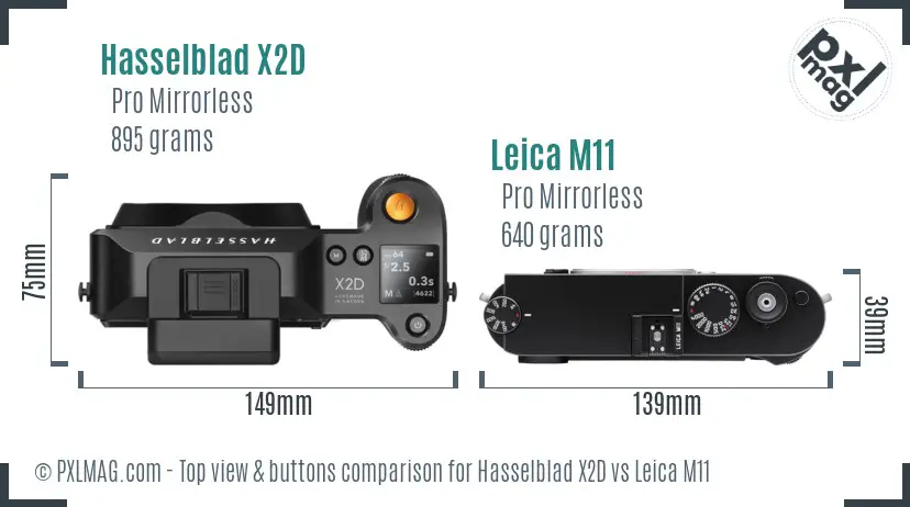 Hasselblad X2D vs Leica M11 top view buttons comparison