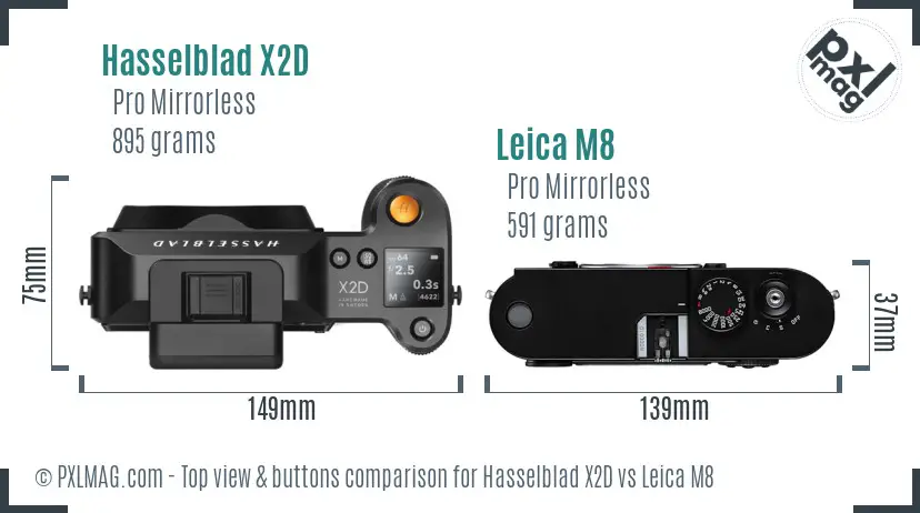 Hasselblad X2D vs Leica M8 top view buttons comparison