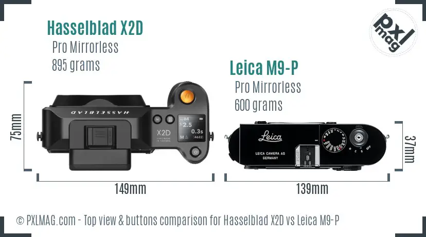 Hasselblad X2D vs Leica M9-P top view buttons comparison