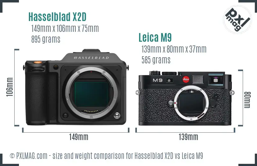 Hasselblad X2D vs Leica M9 size comparison