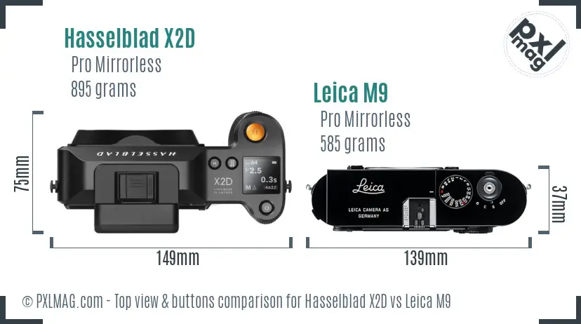 Hasselblad X2D vs Leica M9 top view buttons comparison