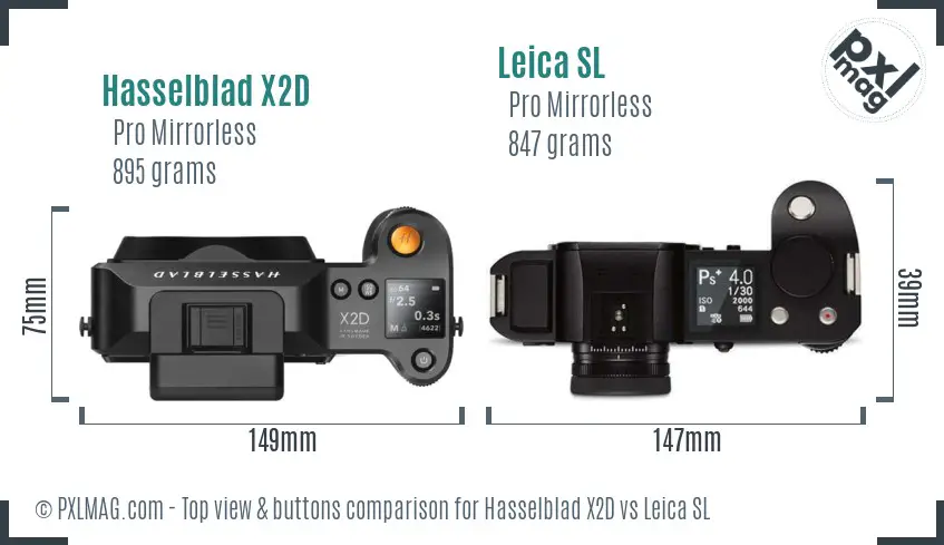 Hasselblad X2D vs Leica SL top view buttons comparison