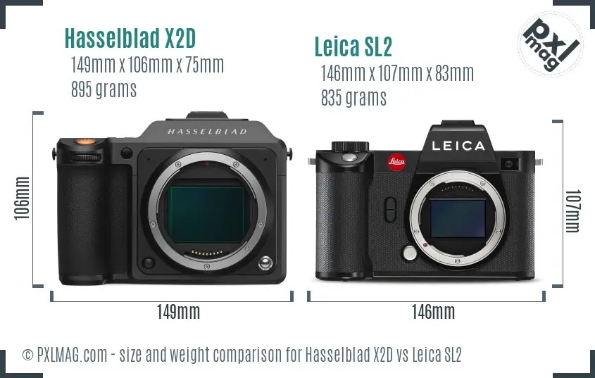 Hasselblad X2D vs Leica SL2 size comparison