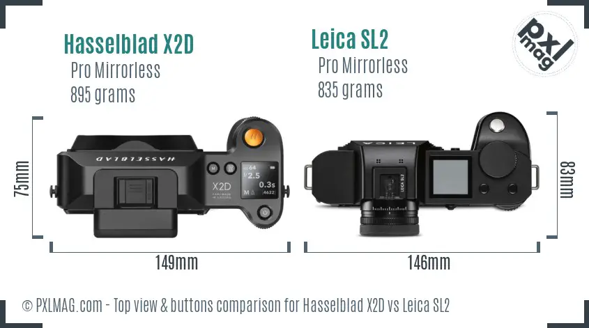 Hasselblad X2D vs Leica SL2 top view buttons comparison