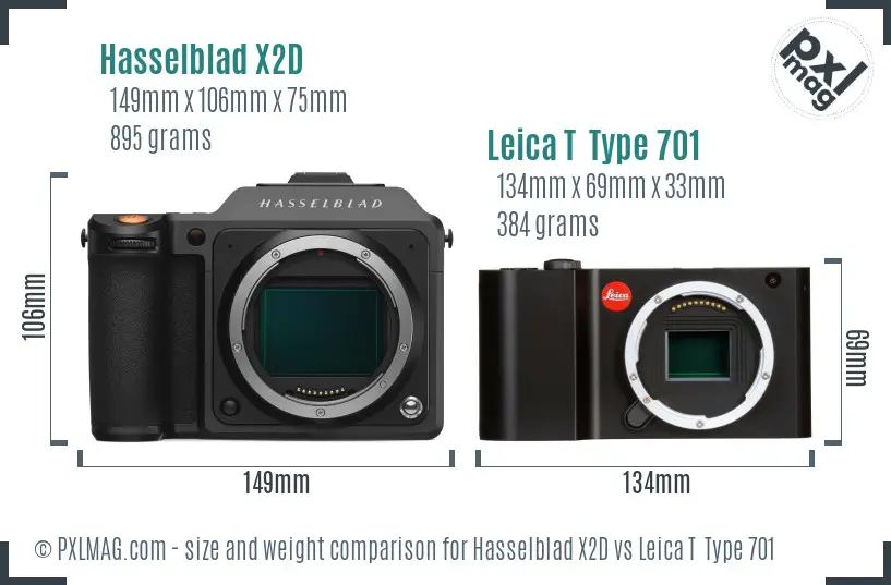 Hasselblad X2D vs Leica T  Type 701 size comparison