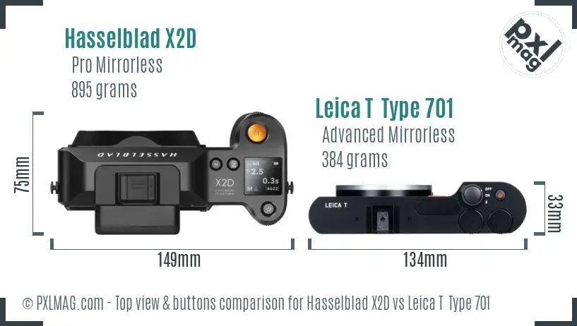 Hasselblad X2D vs Leica T  Type 701 top view buttons comparison