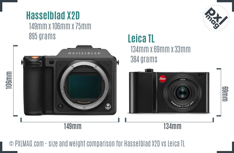 Hasselblad X2D vs Leica TL size comparison