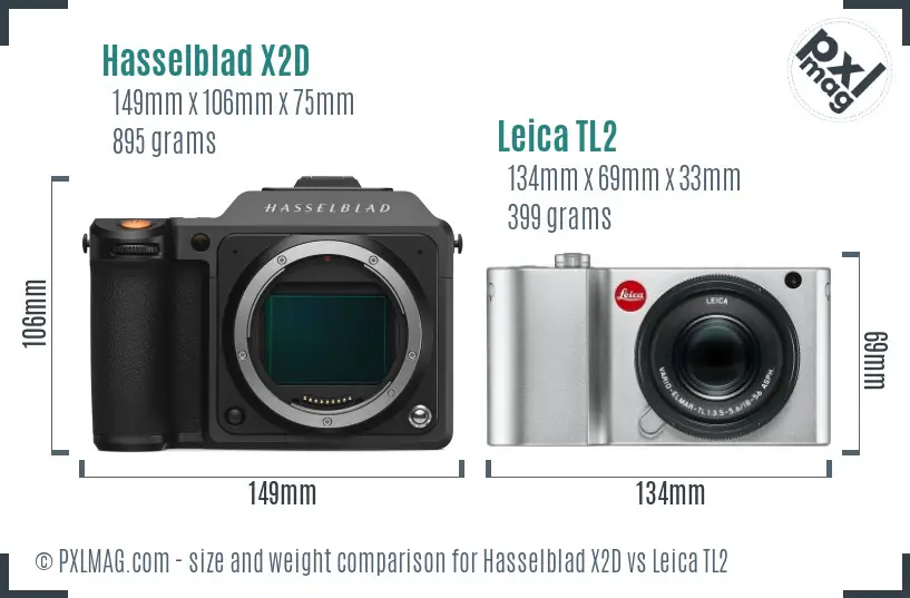 Hasselblad X2D vs Leica TL2 size comparison Hasselblad X2D vs Leica TL2 size comparison