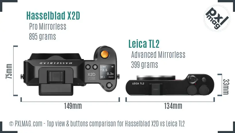 Hasselblad X2D vs Leica TL2 top view buttons comparison Hasselblad X2D vs Leica TL2 top view buttons comparison