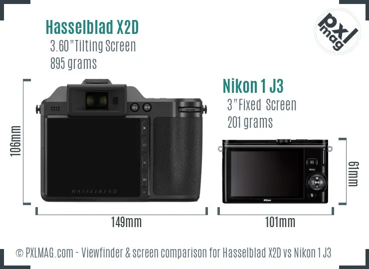 Hasselblad X2D vs Nikon 1 J3 Screen and Viewfinder comparison