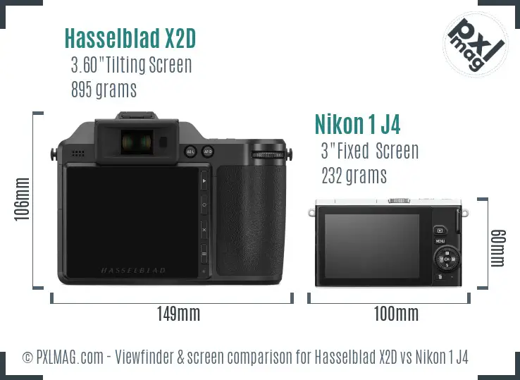 Hasselblad X2D vs Nikon 1 J4 Screen and Viewfinder comparison