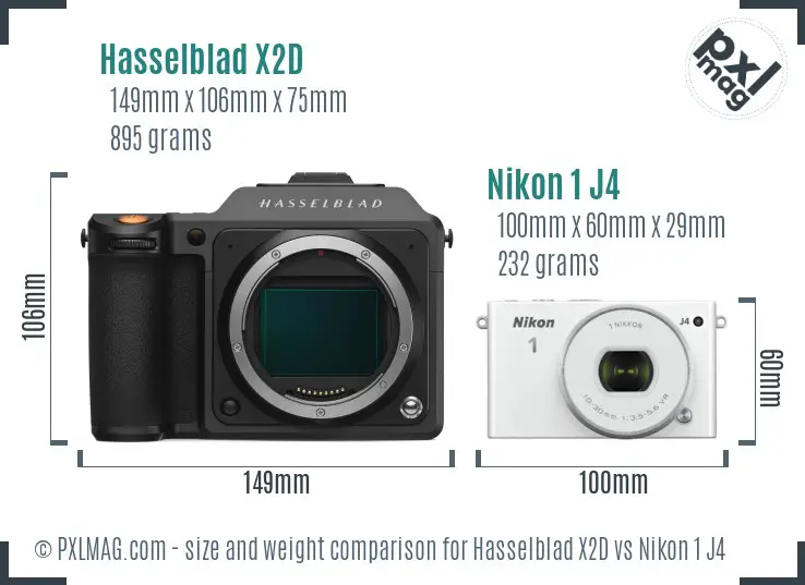 Hasselblad X2D vs Nikon 1 J4 size comparison