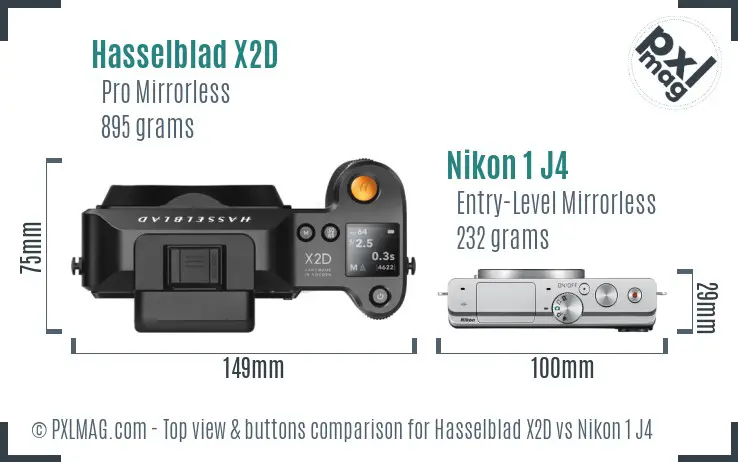 Hasselblad X2D vs Nikon 1 J4 top view buttons comparison