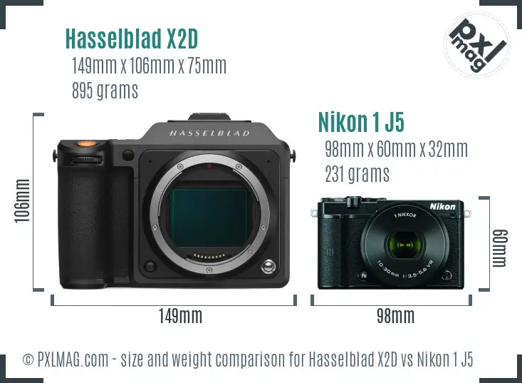 Hasselblad X2D vs Nikon 1 J5 size comparison Hasselblad X2D vs Nikon 1 J5 size comparison