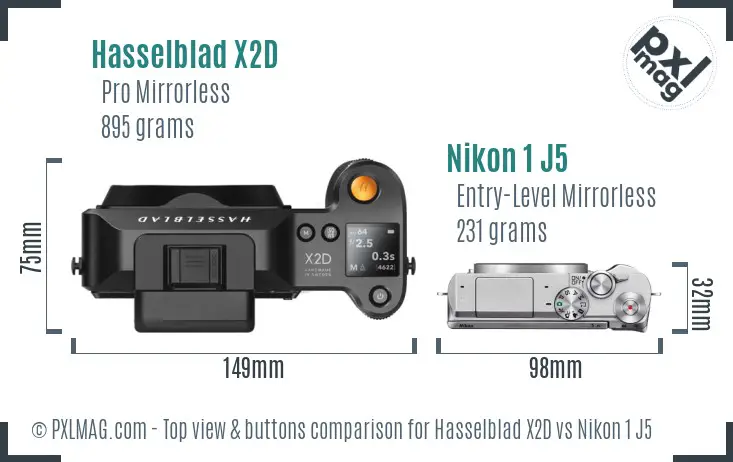 Hasselblad X2D vs Nikon 1 J5 top view buttons comparison Hasselblad X2D vs Nikon 1 J5 top view buttons comparison